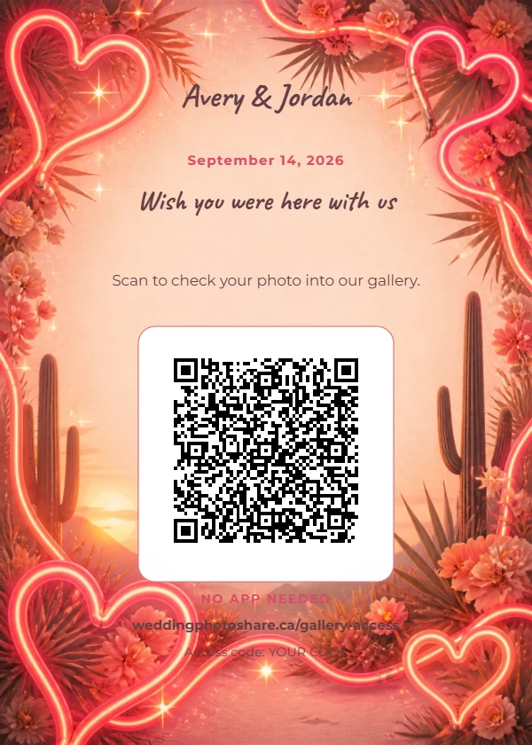Sweetheart Motel wedding QR code table-sign template