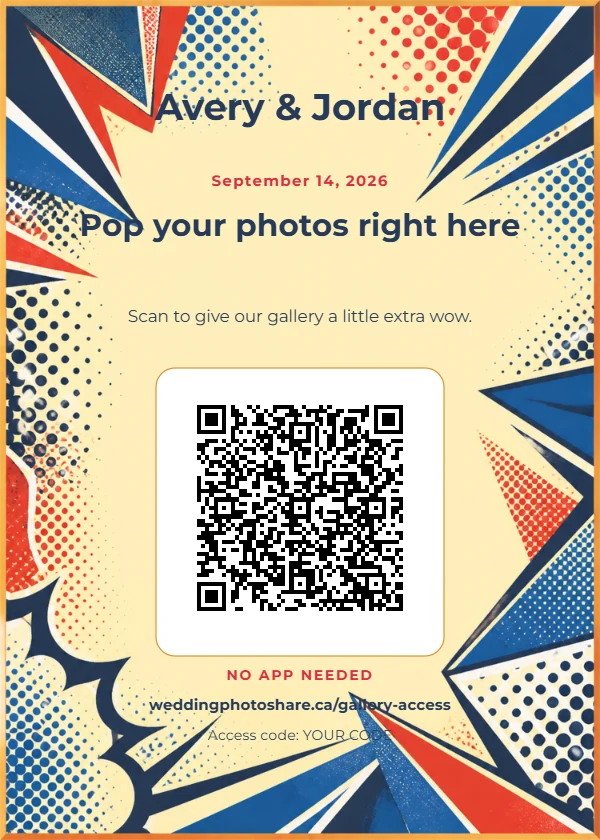 Pop Art Vows wedding QR code table-sign template