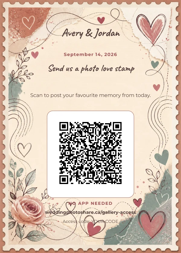 Love Stamp wedding QR code table-sign template