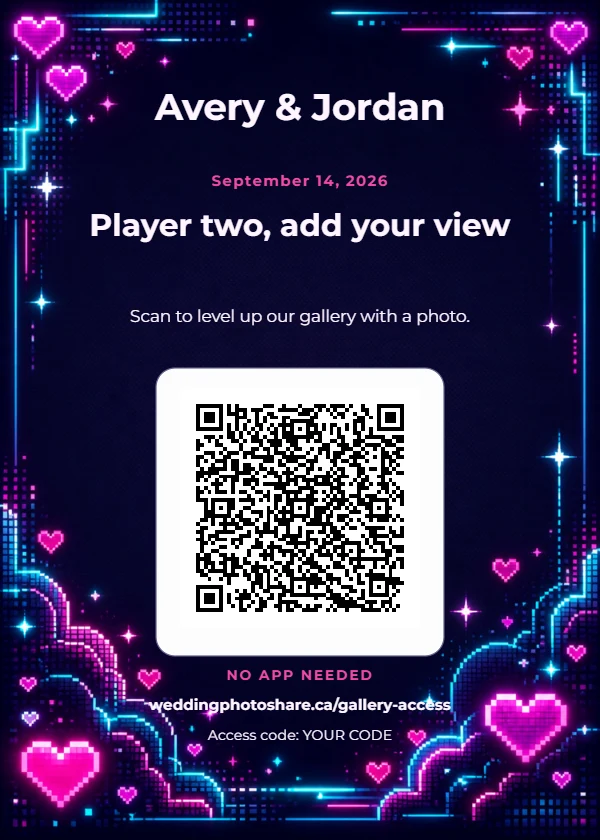 Arcade Hearts wedding QR code table-sign template