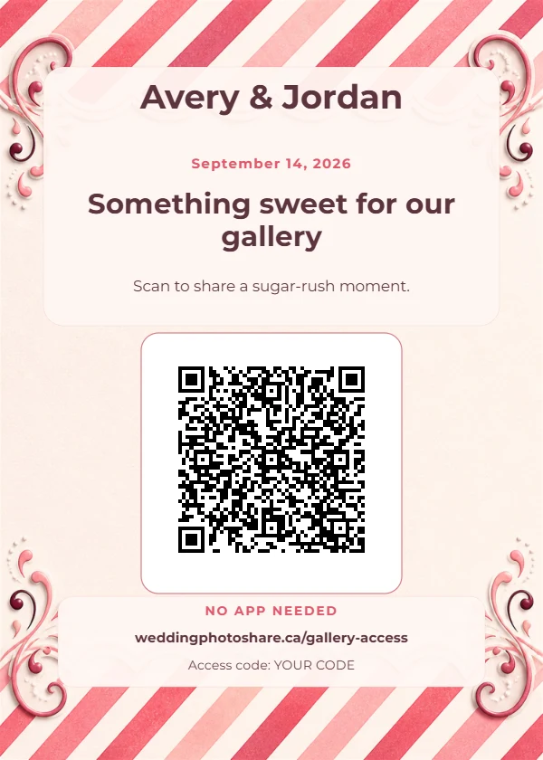 Candy Stripe wedding QR code table-sign template