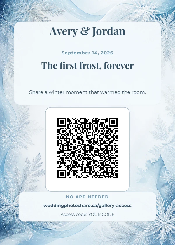First Frost wedding QR code table-sign template