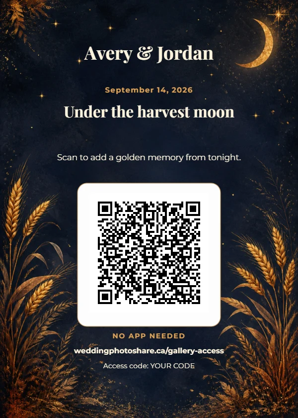 Harvest Moon wedding QR code table-sign template