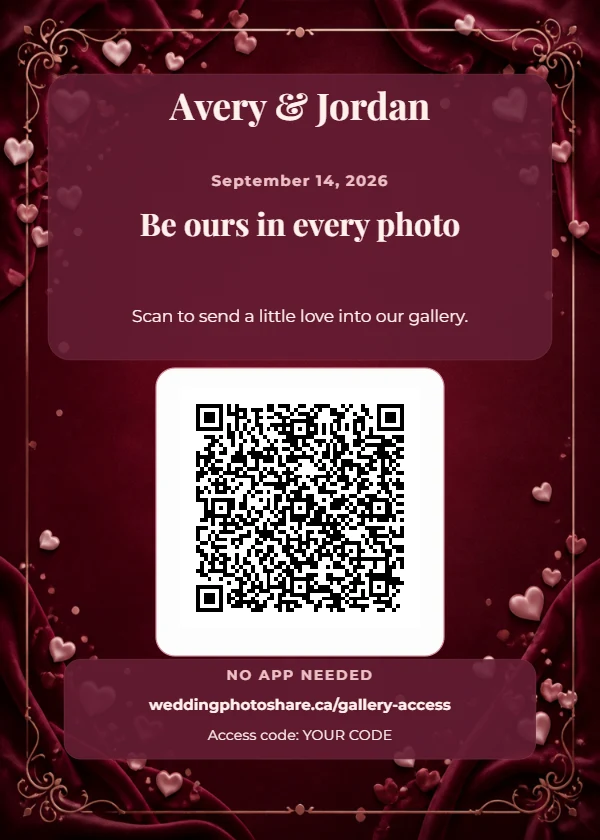 Valentine Velvet wedding QR code table-sign template