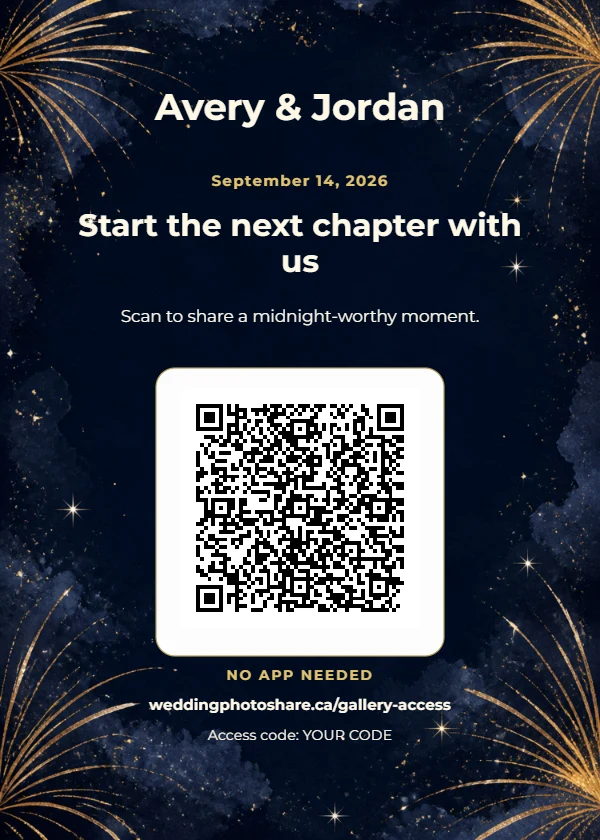 New Year Midnight wedding QR code table-sign template