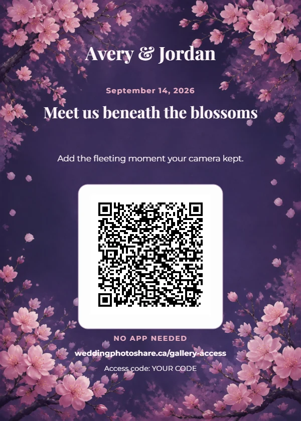 Cherry Blossom Twilight wedding QR code table-sign template